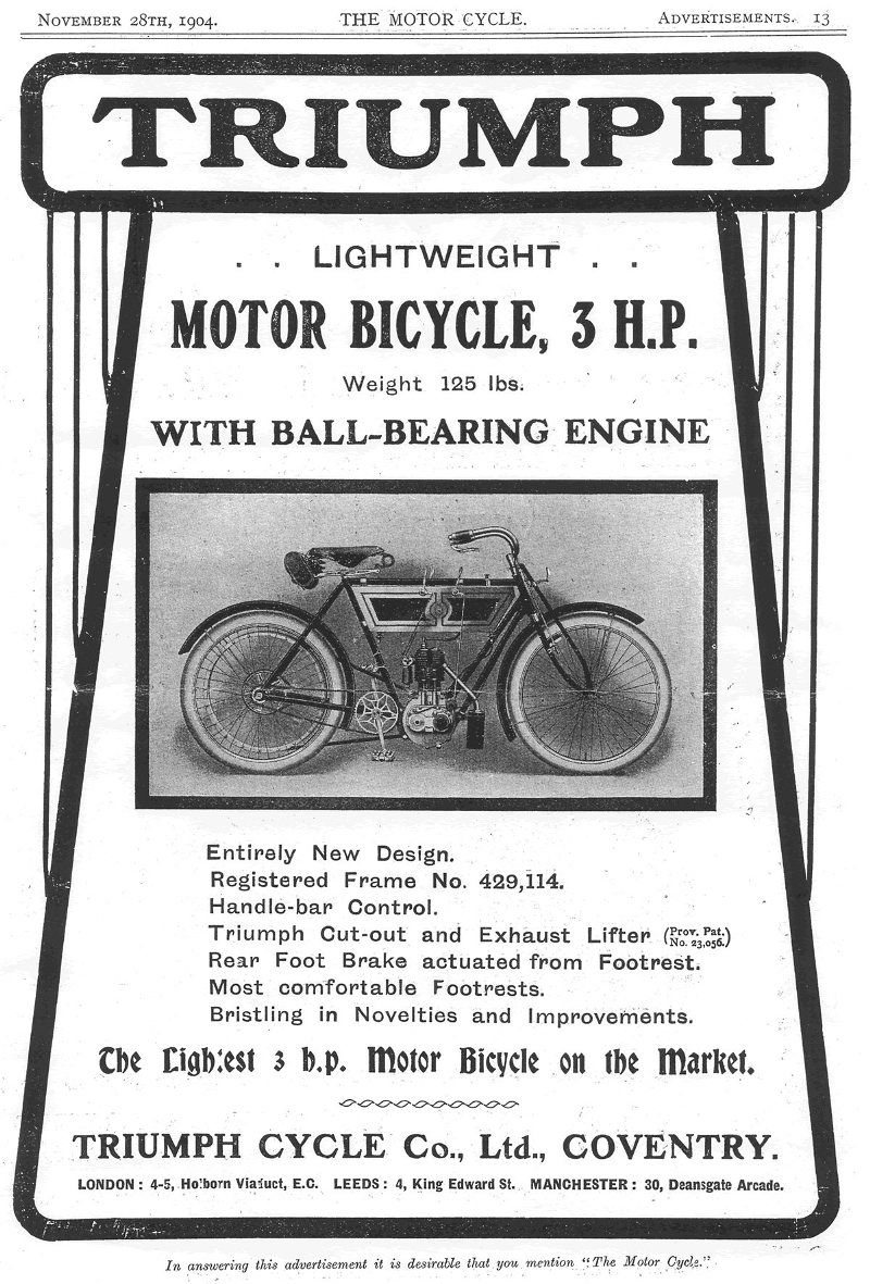 28 Novembre 1904 - Pubblicit Triumph 3HP con motore Triumph